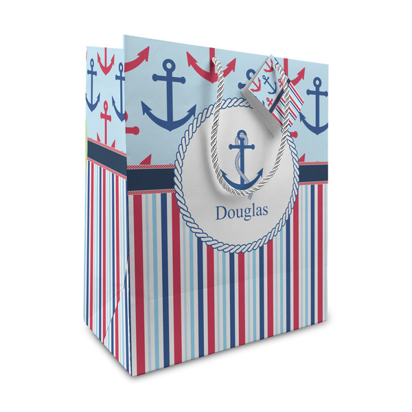 Custom Anchors & Stripes Medium Gift Bag (Personalized)