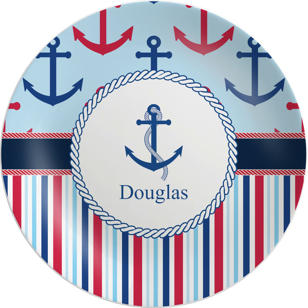Custom Anchors & Stripes Melamine Plate (Personalized)