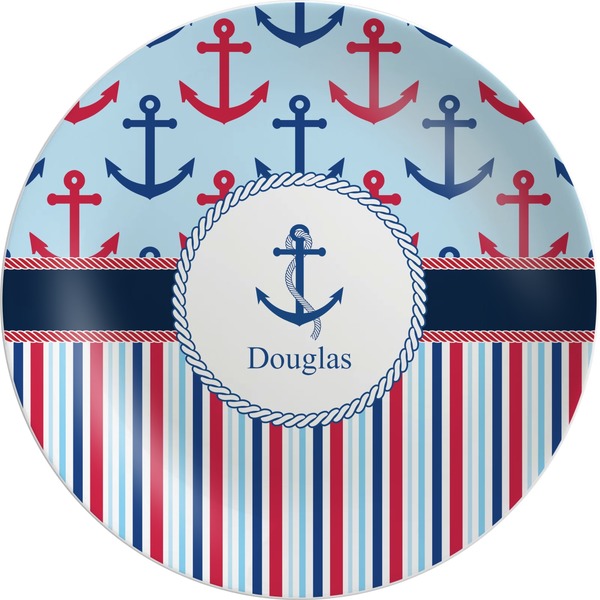 Custom Anchors & Stripes Melamine Plate (Personalized)