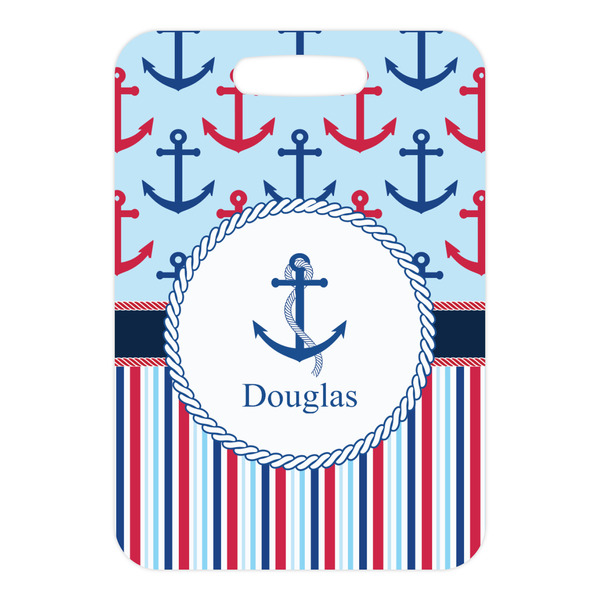 Anchors & Stripes Metal Luggage Tag - Front Without Strap