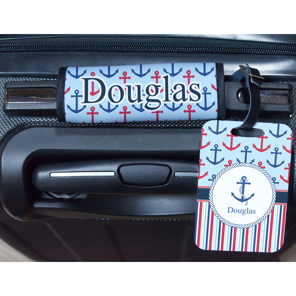 Anchors & Stripes Metal Luggage Tag & Handle Wrap - In Context
