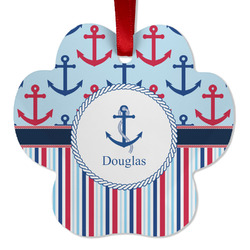 Anchors & Stripes Metal Paw Ornament - Double Sided w/ Name or Text