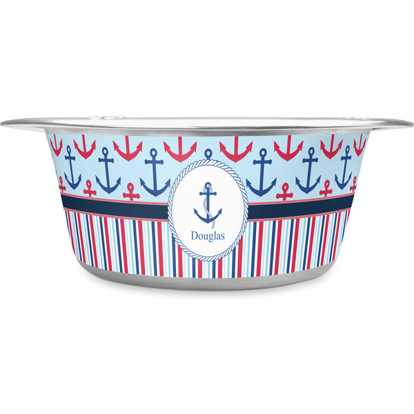 Custom Anchors & Stripes Stainless Steel Dog Bowl - Medium (Personalized)