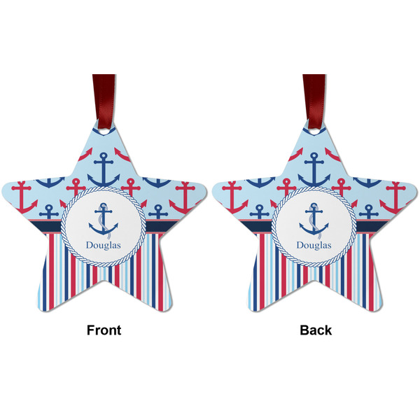 Anchors & Stripes Metal Star Ornament - Front and Back