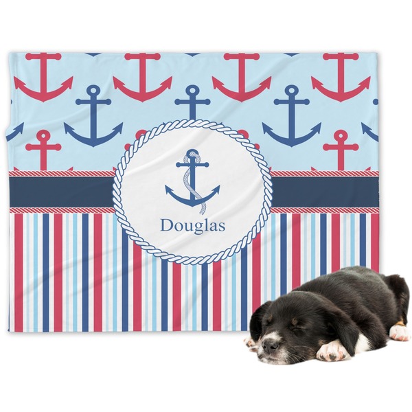 Custom Anchors & Stripes Dog Blanket - Large (Personalized)