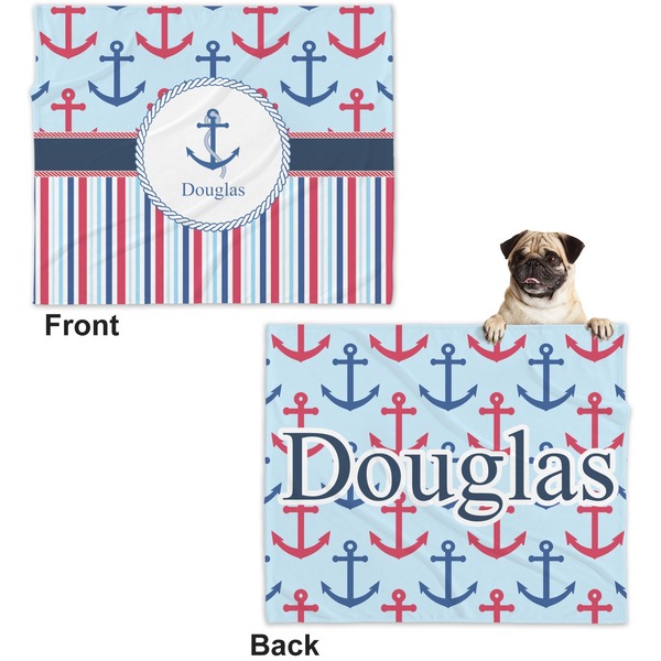 Anchors & Stripes Microfleece Dog Blanket - Large- Front & Back