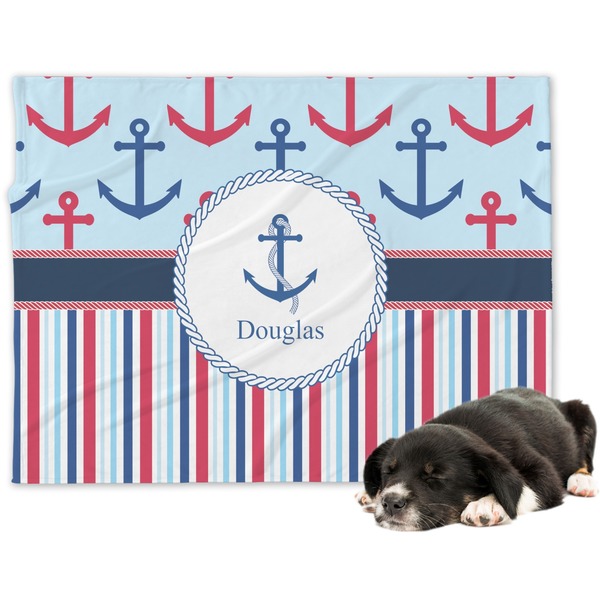 Custom Anchors & Stripes Dog Blanket (Personalized)