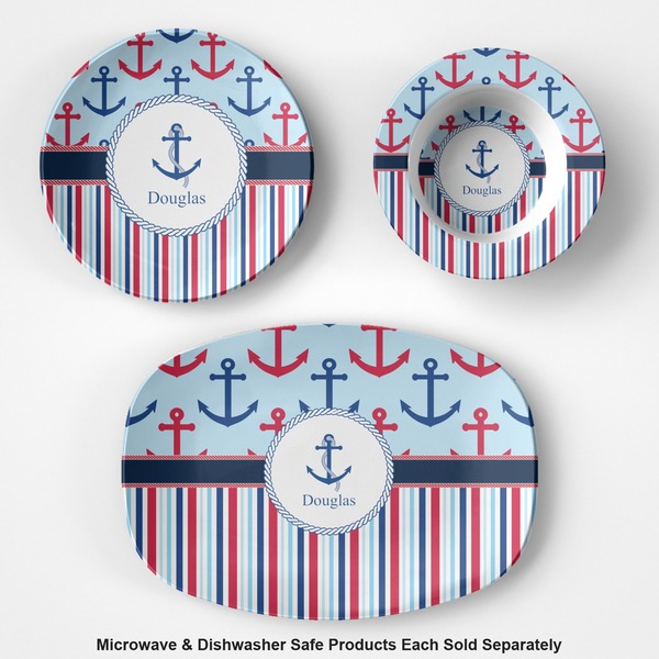 Anchors & Stripes Microwave & Dishwasher Safe CP Plastic Dishware - Group