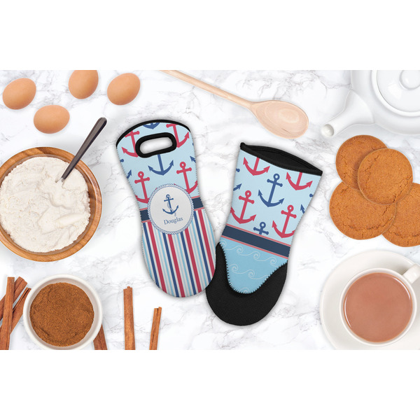 Anchors & Stripes Neoprene Oven Mitt - Lifestyle Image
