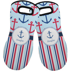 Anchors & Stripes Neoprene Oven Mitts - Set of 2 w/ Name or Text