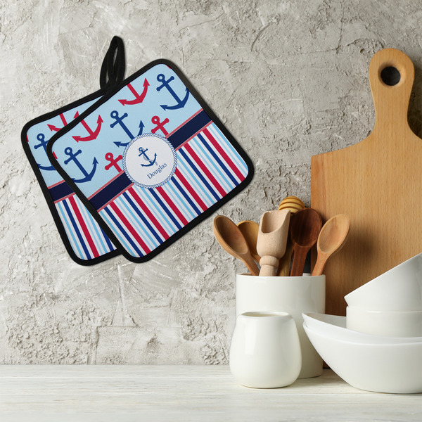 Anchors & Stripes Neoprene Pot Holder - Set of 2  LIFESTYLE