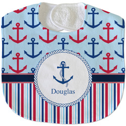 Anchors & Stripes Velour Baby Bib w/ Name or Text