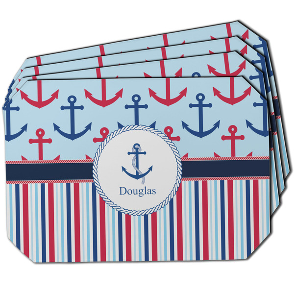 Custom Anchors & Stripes Dining Table Mat - Octagon w/ Name or Text