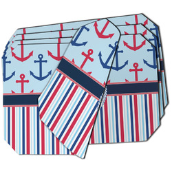 Anchors & Stripes Dining Table Mat - Octagon - Set of 4 (Double-SIded) w/ Name or Text