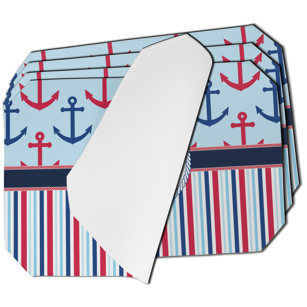 Custom Anchors & Stripes Dining Table Mat - Octagon - Set of 4 (Single-Sided) w/ Name or Text