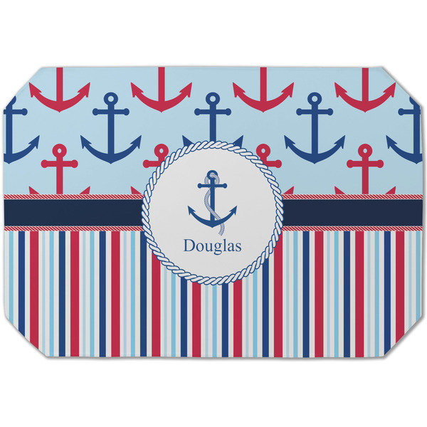 Custom Anchors & Stripes Dining Table Mat - Octagon (Single-Sided) w/ Name or Text