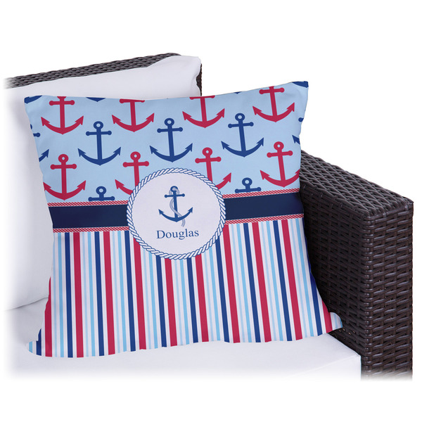 Custom Anchors & Stripes Outdoor Pillow - 18" (Personalized)