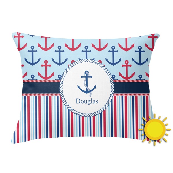 Custom Anchors & Stripes Outdoor Throw Pillow (Rectangular) (Personalized)