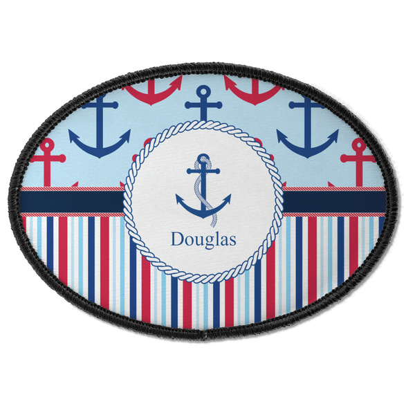 Custom Anchors & Stripes Iron On Oval Patch w/ Name or Text