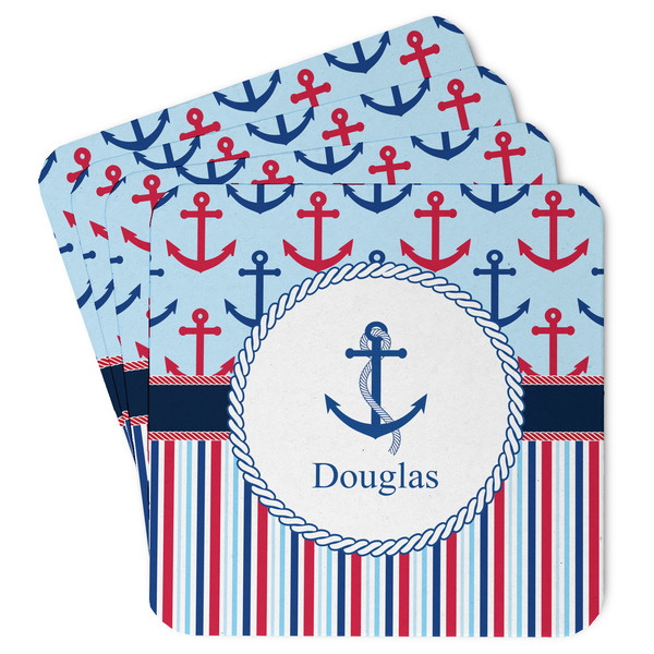 Custom Anchors & Stripes Paper Coasters w/ Name or Text