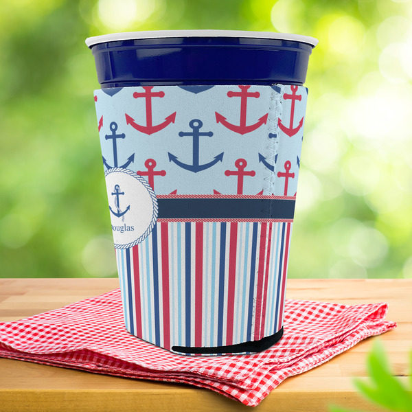 Anchors & Stripes Party Cup Sleeves - with bottom - Lifestyle