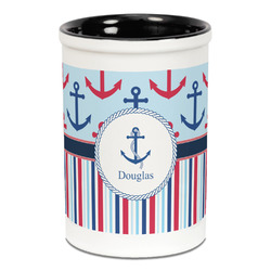 Anchors & Stripes Ceramic Pencil Holders - Black