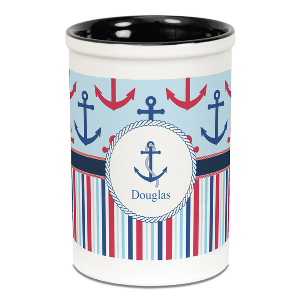 Anchors & Stripes Pencil Holder - Black