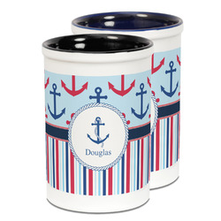 Anchors & Stripes Ceramic Pencil Holder - Large