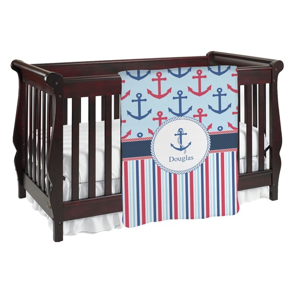Custom Anchors & Stripes Baby Blanket (Double Sided) (Personalized)