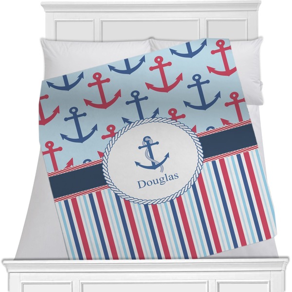 Custom Anchors & Stripes Minky Blanket - Twin / Full - 80"x60" - Double Sided (Personalized)