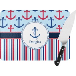 Anchors & Stripes Rectangular Glass Cutting Board - Large - 15.25"x11.25" w/ Name or Text