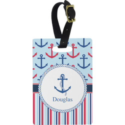 Anchors & Stripes Plastic Luggage Tag - Rectangular w/ Name or Text