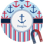 Anchors & Stripes Round Fridge Magnet (Personalized)