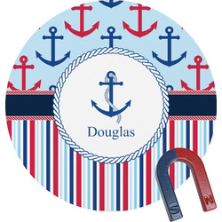 Anchors & Stripes Round Fridge Magnet (Personalized)
