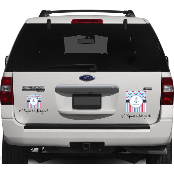 Anchors & Stripes Personalized Square Car Magnets on Ford Explorer