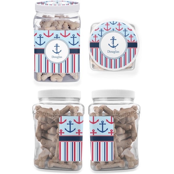 Anchors & Stripes Pet Treat Jar - Multiple Angles