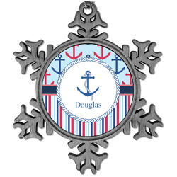 Anchors & Stripes Vintage Snowflake Ornament (Personalized)
