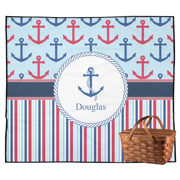Custom Anchors & Stripes Outdoor Picnic Blanket (Personalized)