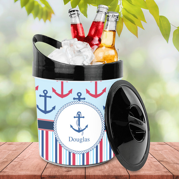 Anchors & Stripes Plastic Ice Bucket - LIFESTYLE