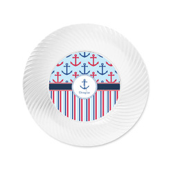 Anchors & Stripes Plastic Party Appetizer & Dessert Plates - 6" (Personalized)
