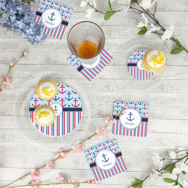 Anchors & Stripes Plastic Party Appetizer & Dessert Plates - In Context