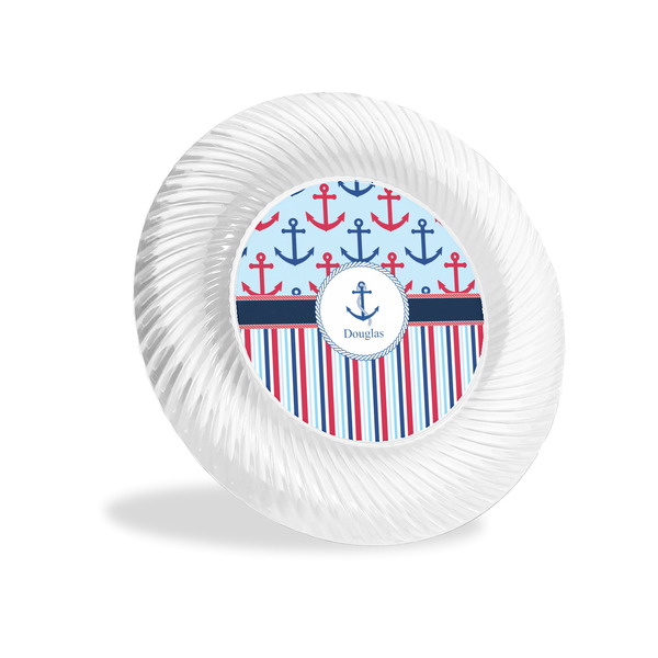 Custom Anchors & Stripes Plastic Party Appetizer & Dessert Plates - 6" (Personalized)