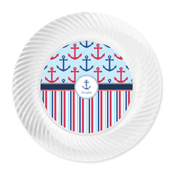 Anchors & Stripes Plastic Party Dinner Plates - 10" (Personalized)