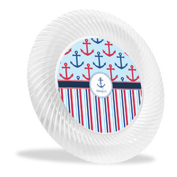 Anchors & Stripes Plastic Party Dinner Plates - 10" (Personalized)
