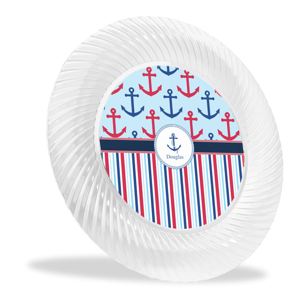 Custom Anchors & Stripes Plastic Party Dinner Plates - 10" (Personalized)