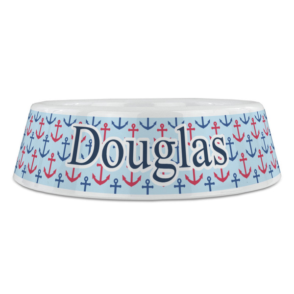 Anchors & Stripes Plastic Pet Bowls - Large - FRONT
