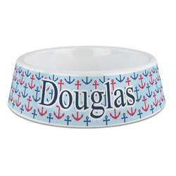 Anchors & Stripes Plastic Dog Bowl - Large (Personalized)