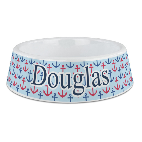 Custom Anchors & Stripes Plastic Dog Bowl - Large (Personalized)