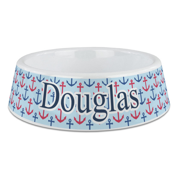 Custom Anchors & Stripes Plastic Dog Bowl - Large (Personalized)