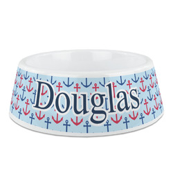 Anchors & Stripes Plastic Dog Bowl (Personalized)